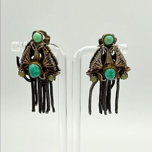 Vintage Art Deco Green and Silver Clip-on Earrings